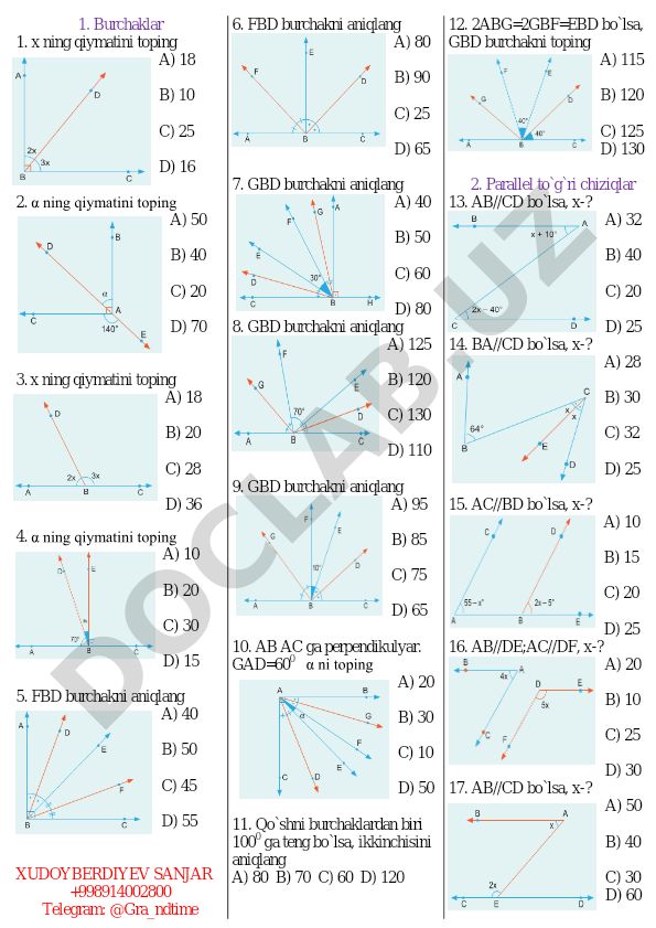 Geometriya test savollari va masalalari