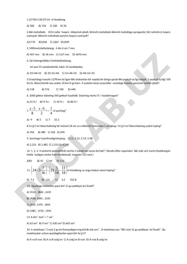 Matematika masalalari to'plami