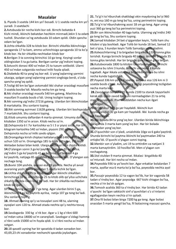 Matematika masalalari to'plami
