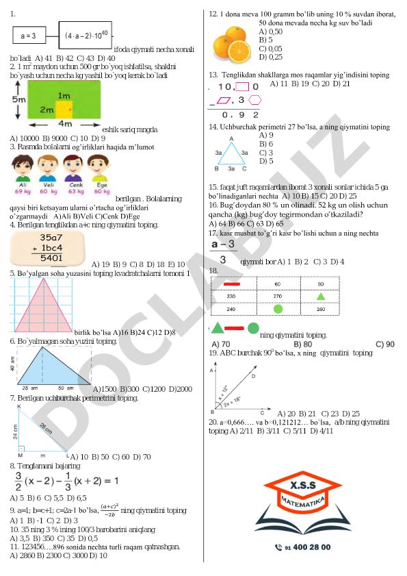 Matematika va geometriya masalalari to'plami