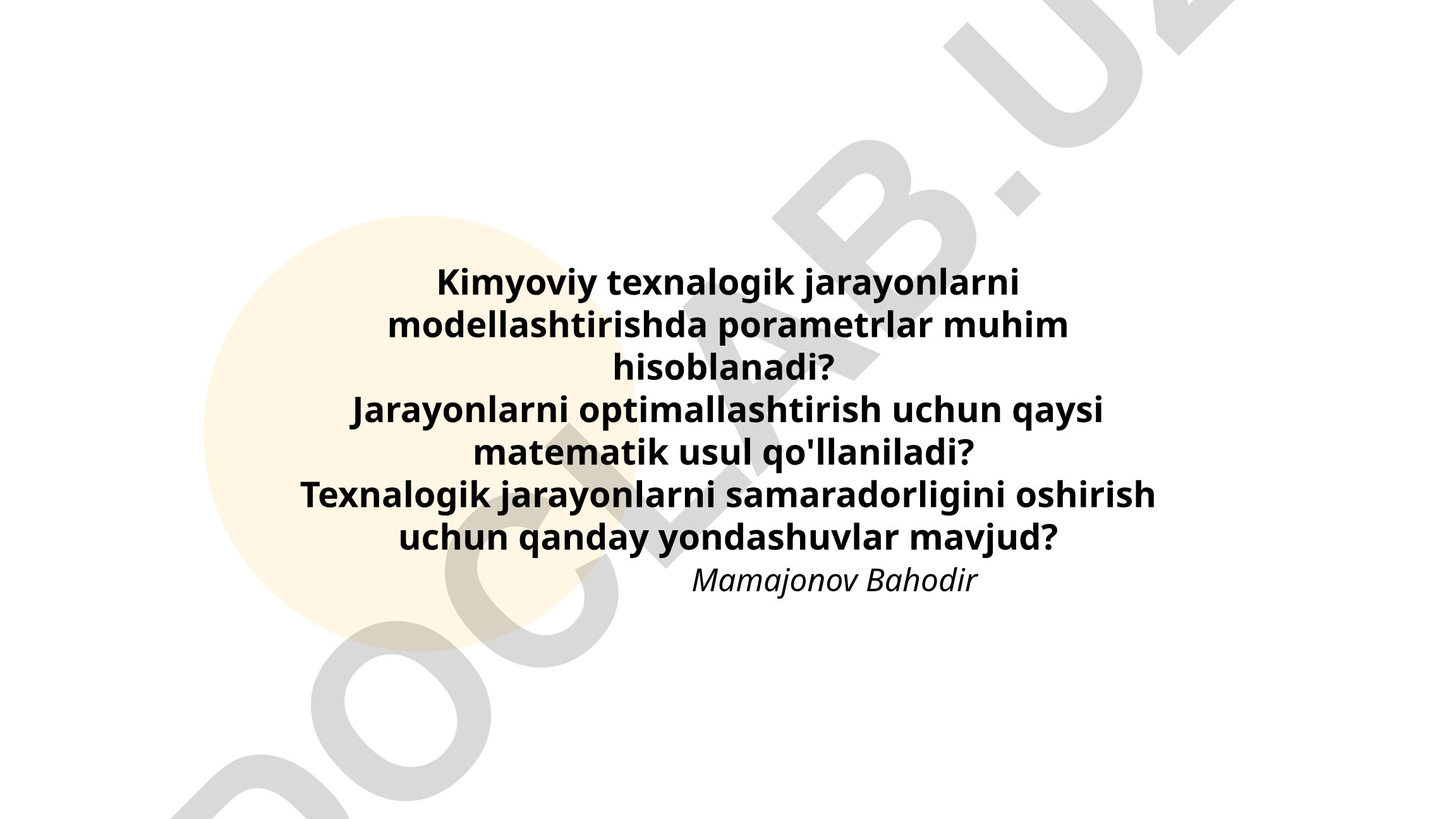 Kimyoviy texnologik jarayonlarni modellashtirish va optimallashtirish
