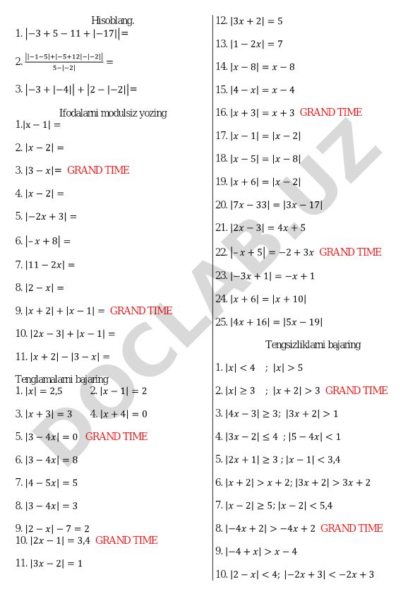 Matematik ifodalar, tenglamalar va tengsizliklar yechimi
