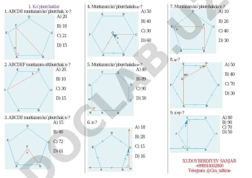 Muntazam ko'pburchaklar va to'rtburchaklar masalalari