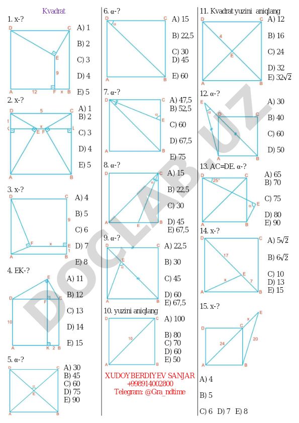 Geometriya test savollari va masalalari