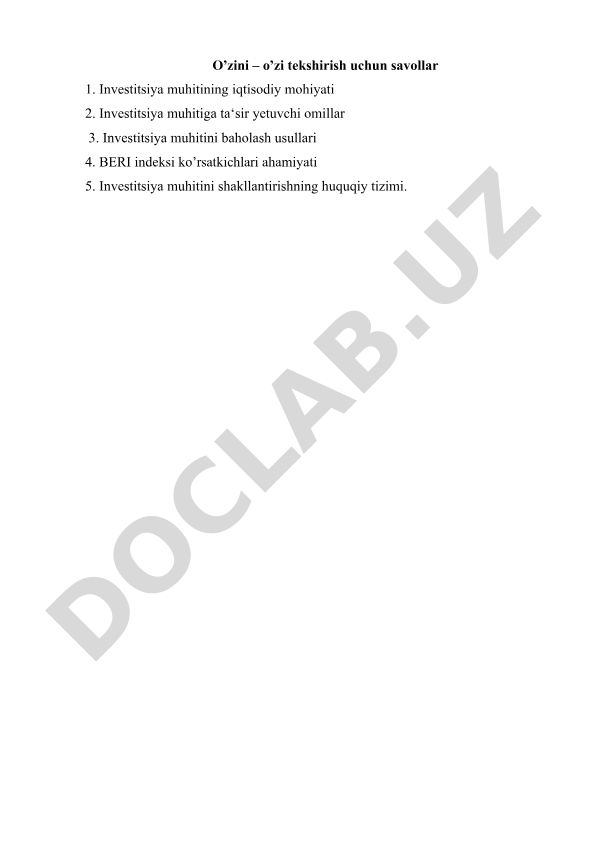 Investitsiya muhitining iqtisodiy mohiyati va baholash usullari