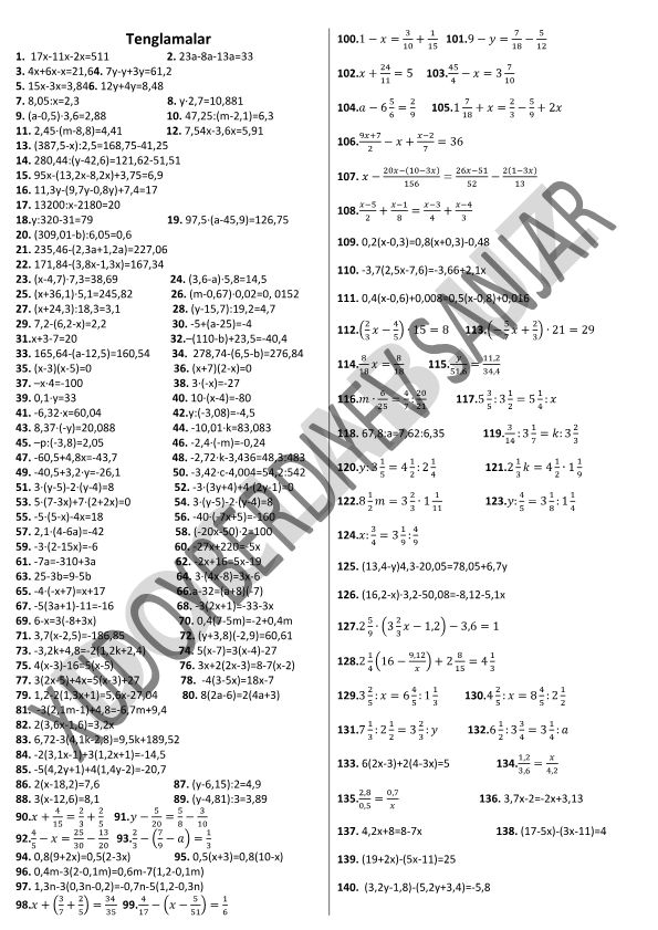 Matematik tenglamalar to'plami
