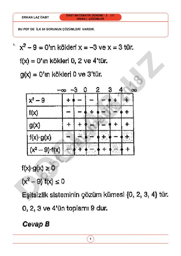 ÖABT Matematik Deneme - 2 (11 Nisan) Çözümleri