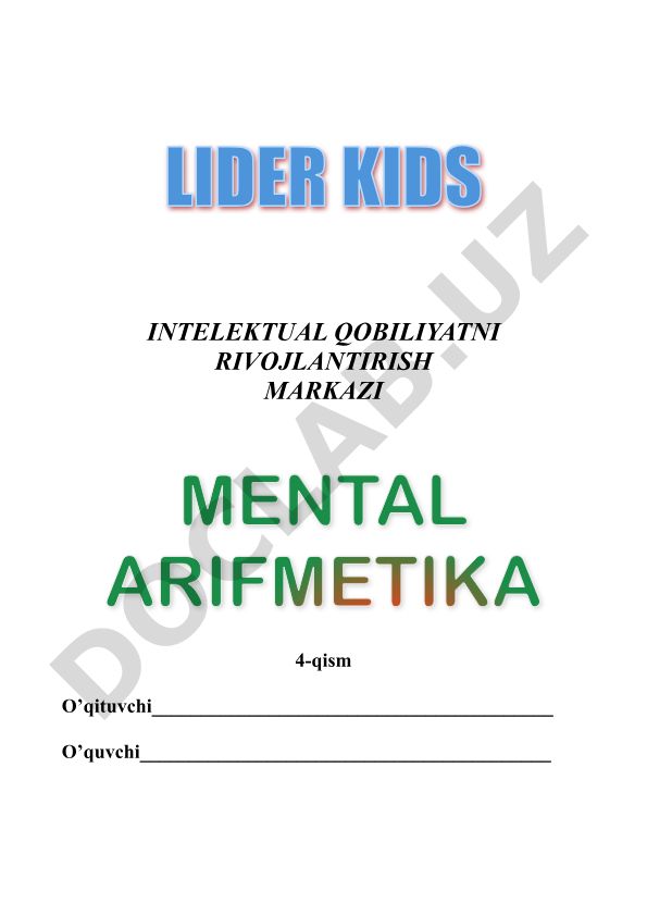 Mental arifmetika: Katta do'st formulalari va misollar