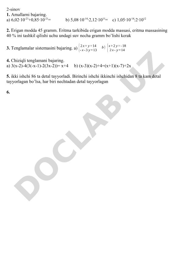Matematika va kimyo masalalari to'plami