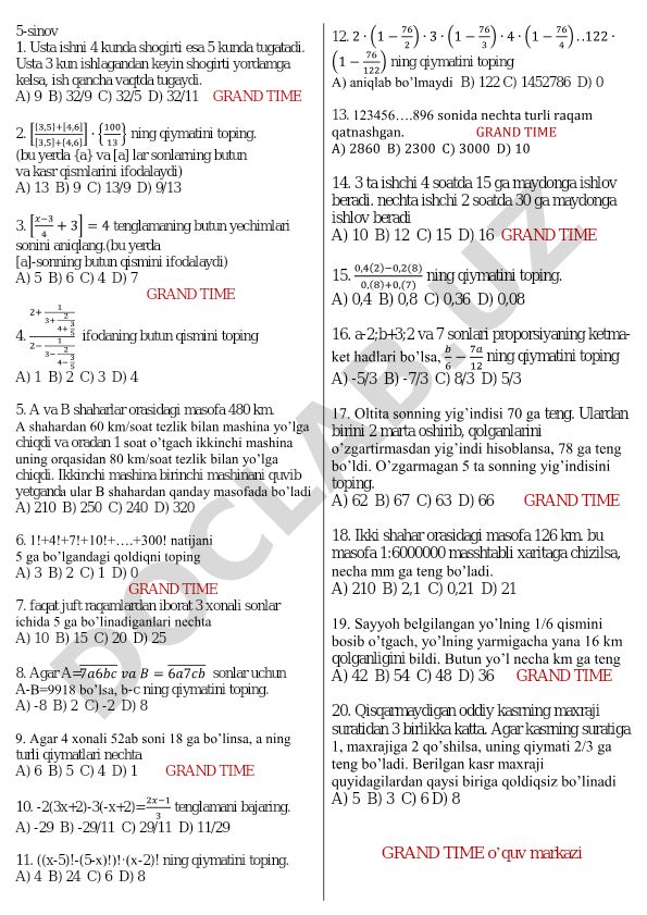Matematika masalalari to'plami
