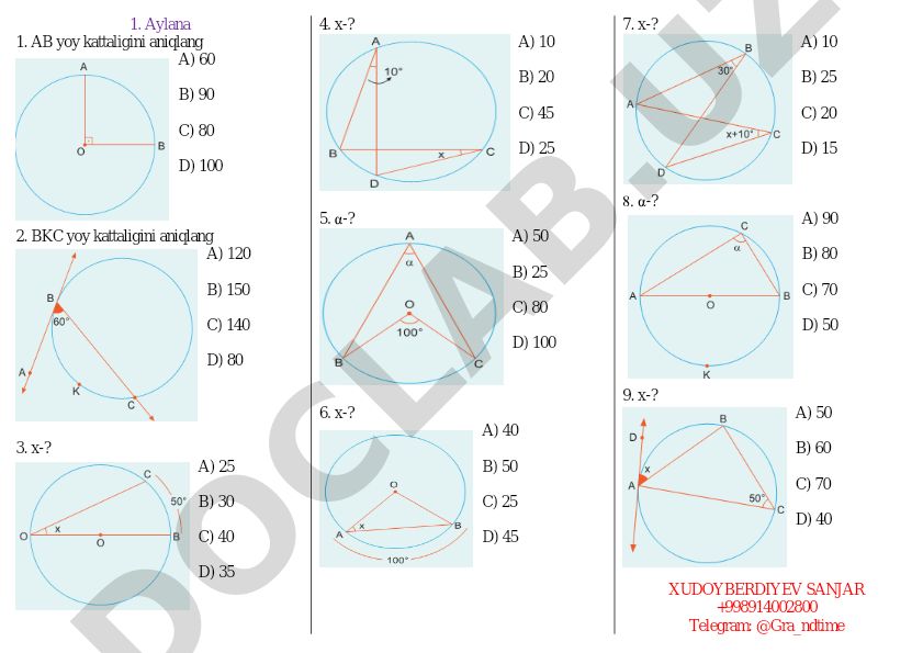 Geometriya test savollari va masalalari