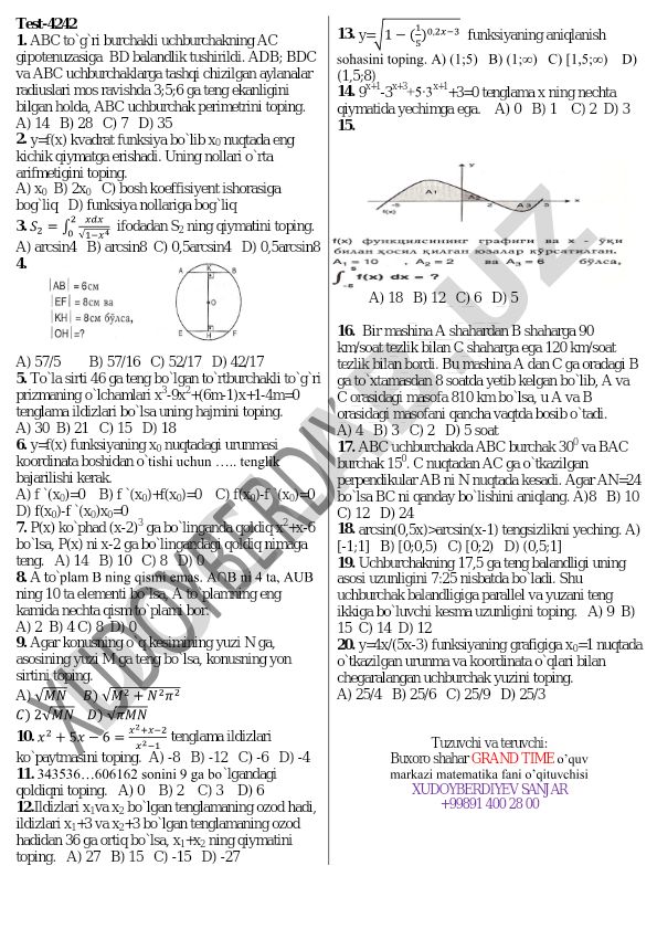 Geometriya va algebra masalalari to'plami