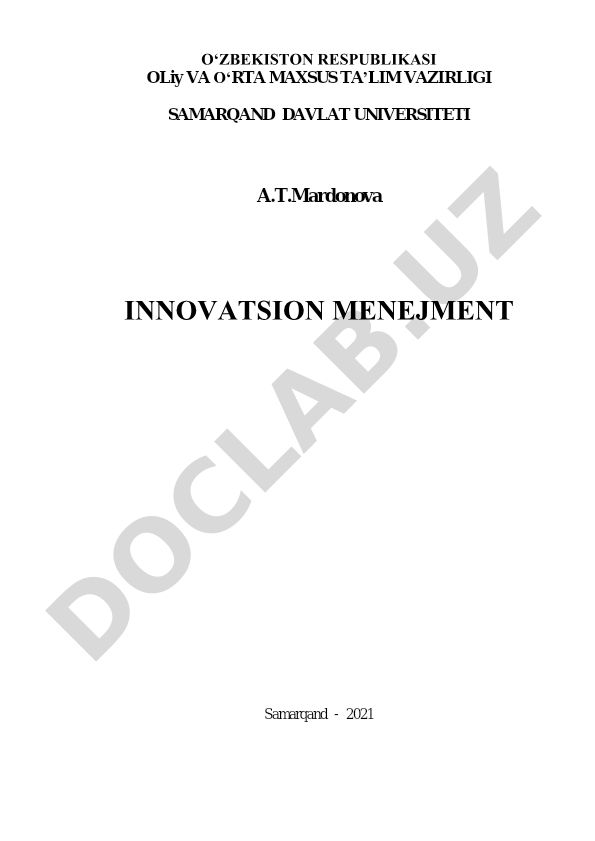 Innovatsion menejment o'quv qo'llanmasi