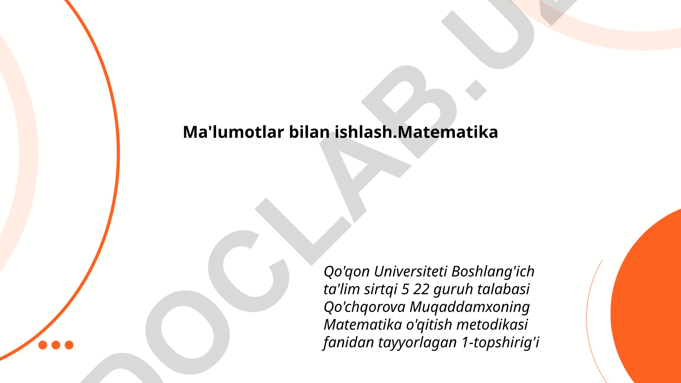 Ma'lumotlar turlarini tasniflash, statistika va ehtimollar nazariyasi