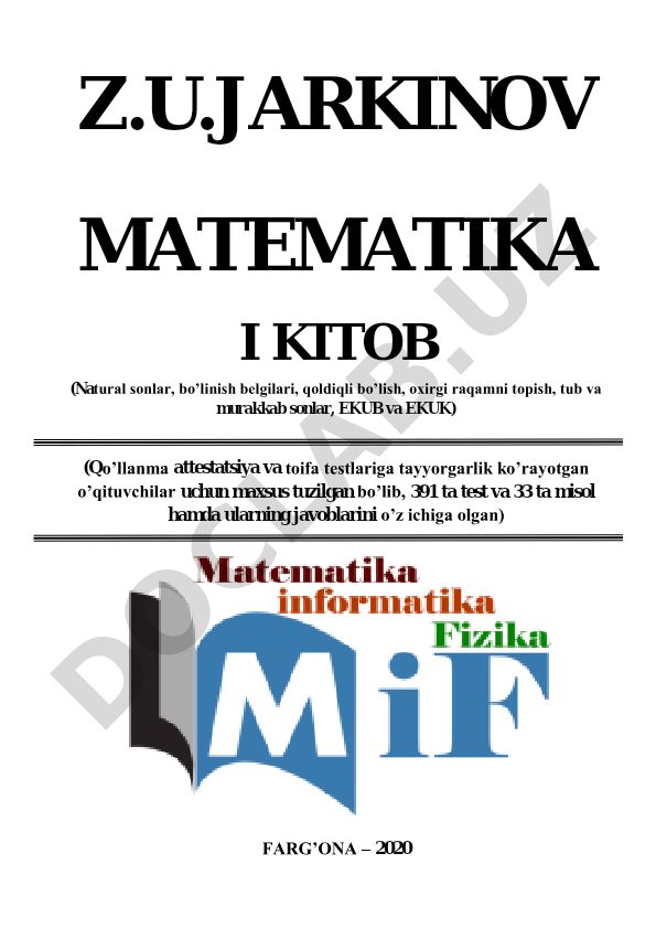 Matematika testlari va misollar to'plami