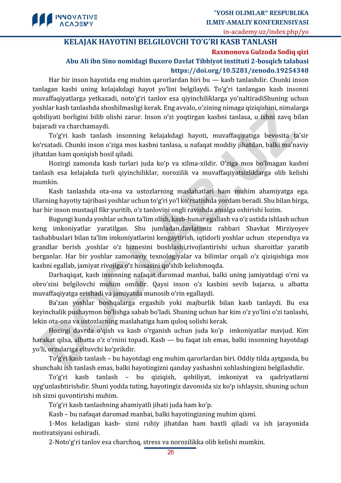 Kelajak hayotini belgilovchi to'g'ri kasb tanlash