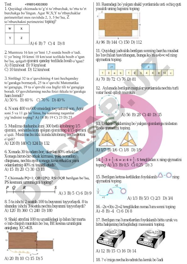 Matematika va mantiqiy masalalar to'plami