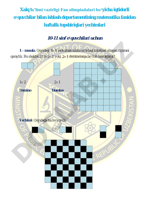 Matematika fanidan haftalik topshiriqlar yechimlari 10-11 sinflar uchun
