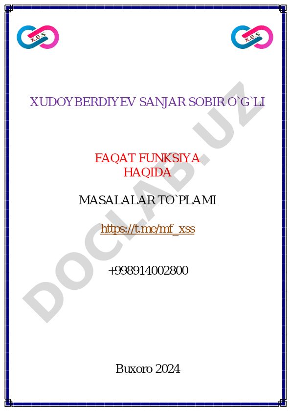 Funksiyalar haqida masalalar to'plami