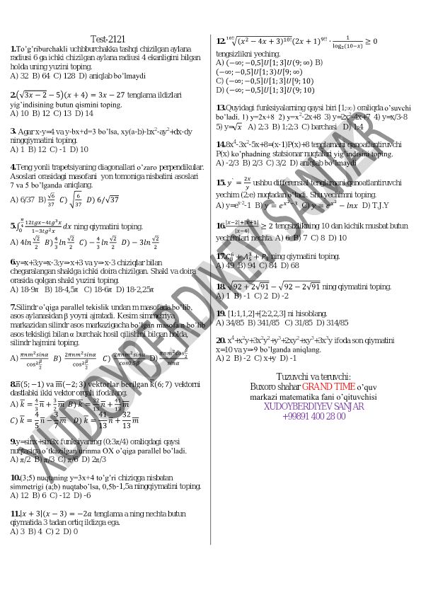 Geometriya va algebra masalalari to'plami