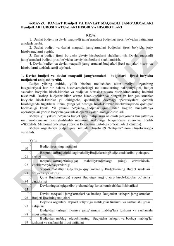 Davlat byudjeti va davlat maqsadli jamg'armalari byudjetlari ijrosi natijalari hisobi va hisobotlari