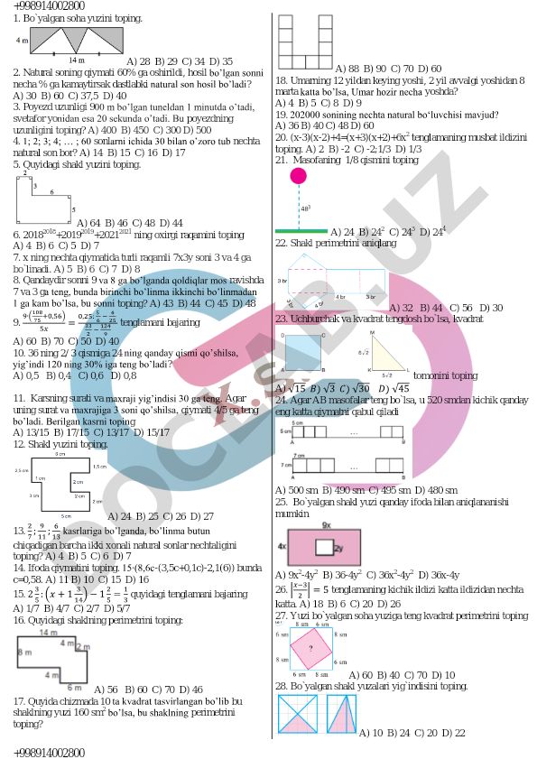 Matematika masalalari to'plami