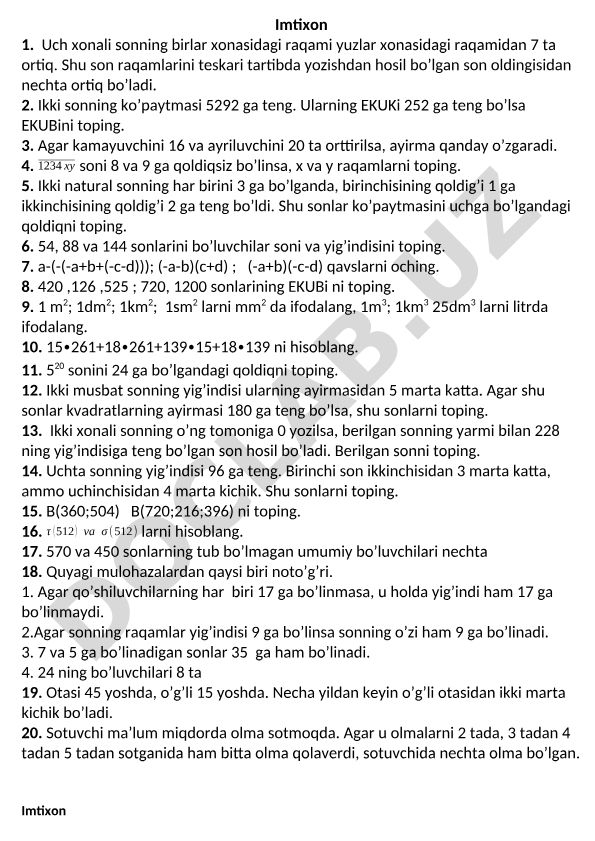Matematik masalalar to'plami