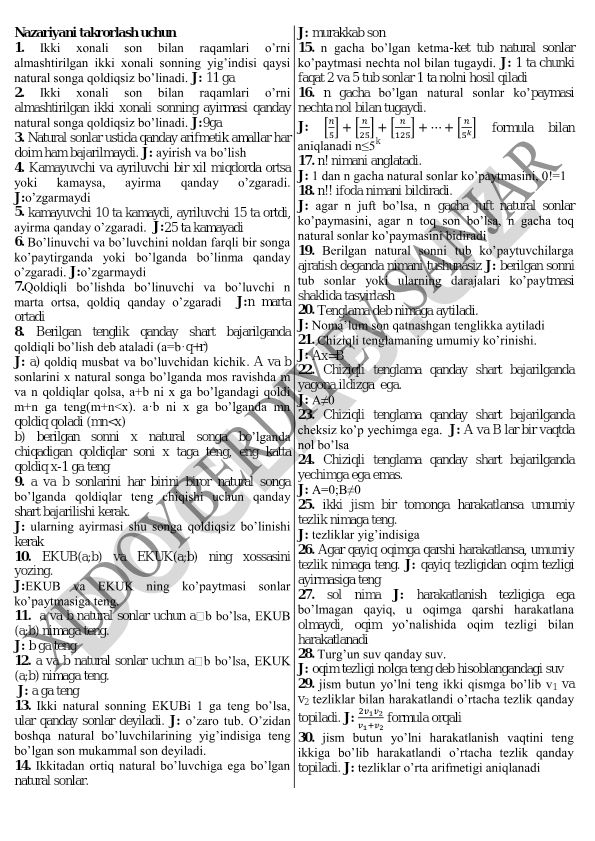 Matematik masalalar va ularning yechimlari