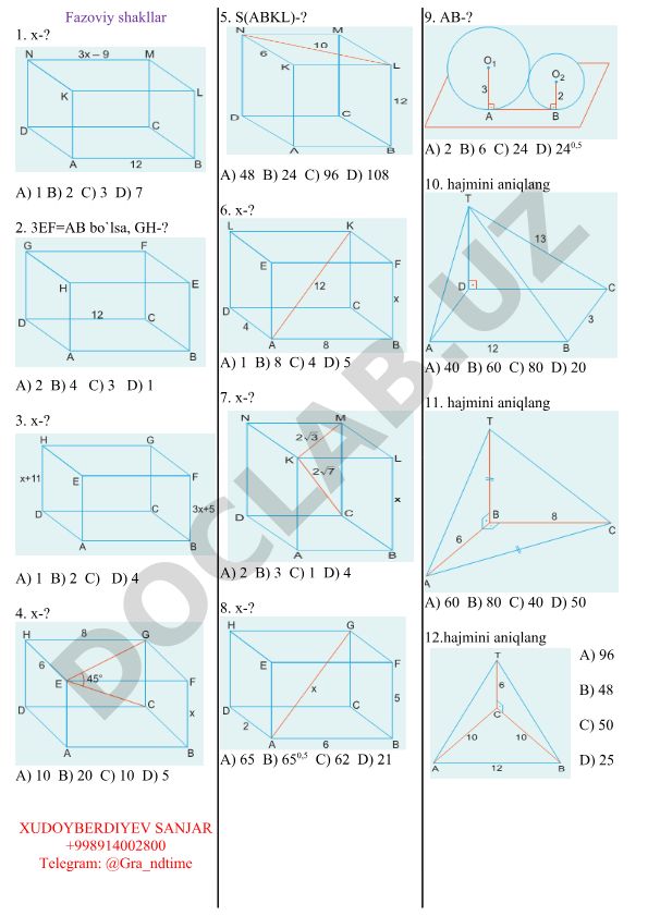 Fazoviy shakllar va geometriya masalalari