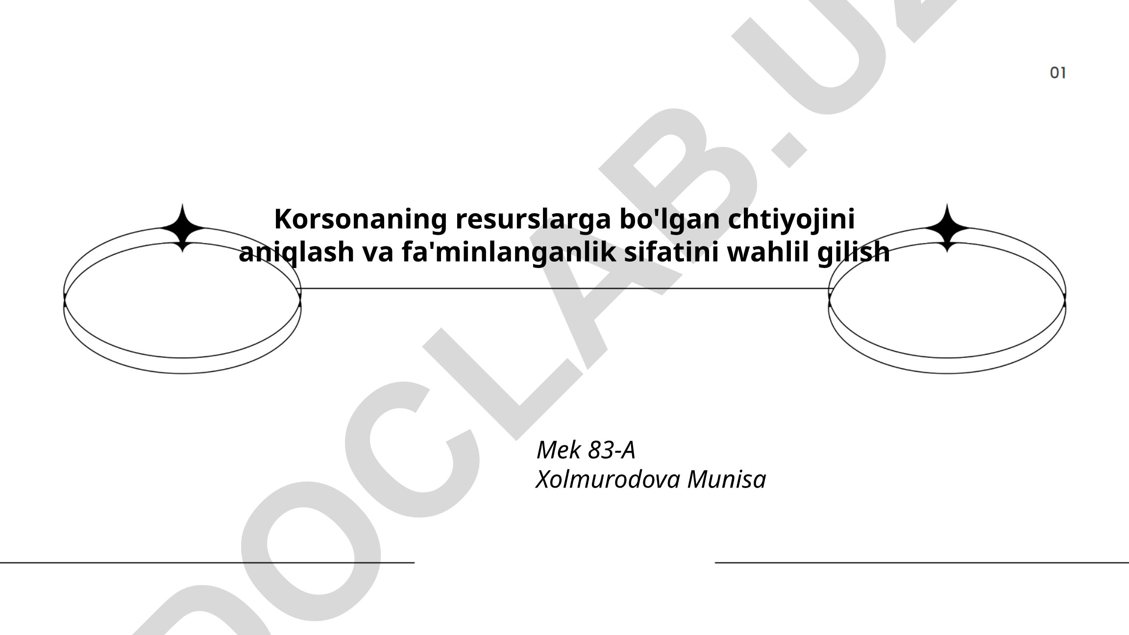 Korxonaning resurslarga bo'lgan ehtiyojini aniqlash va ta'minlanganlik sifatini baholash