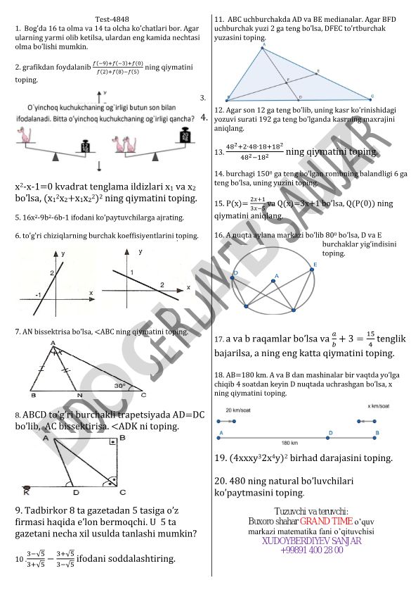 Matematika va geometriya masalalari to'plami