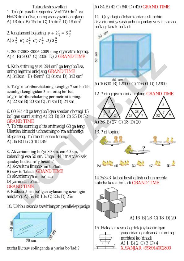 Geometriya va matematika masalalari to'plami