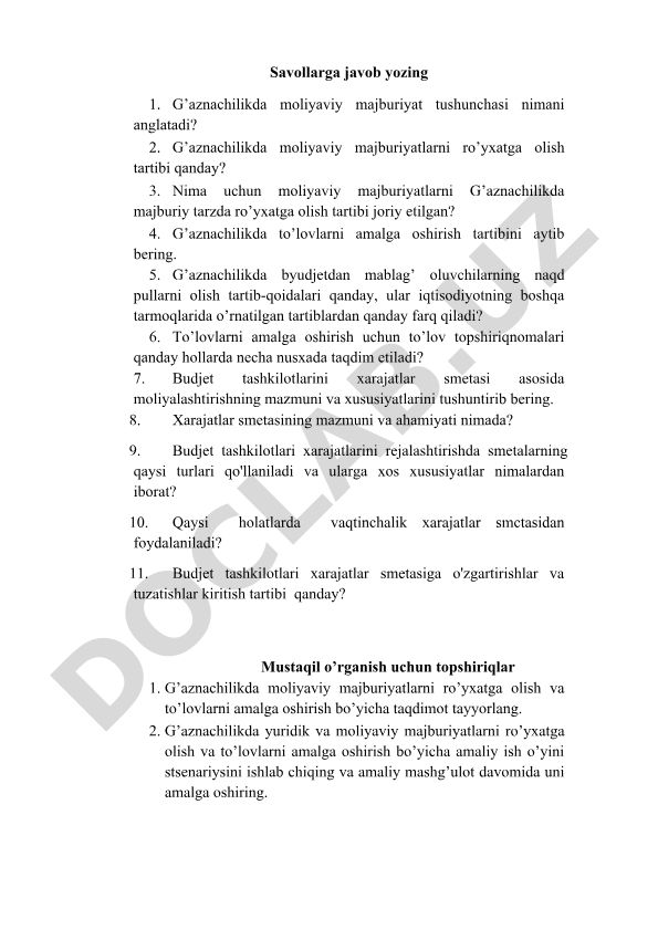 G'aznachilikda moliyaviy majburiyatlar va byudjet tashkilotlari xarajatlari