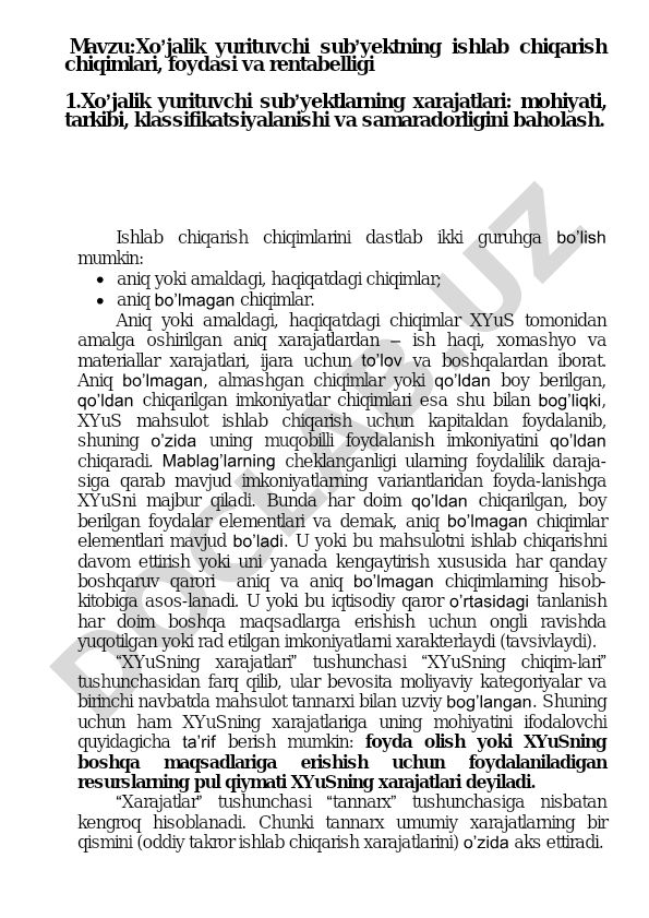 Ishlab chiqarish chiqimlari turlari va ularning iqtisodiy qarorlardagi ahamiyati