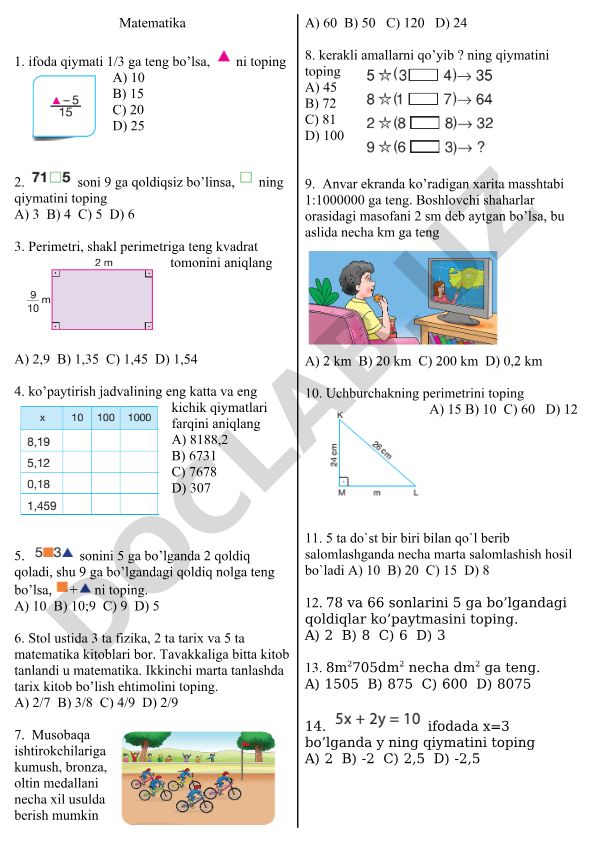 Matematika masalalari to'plami