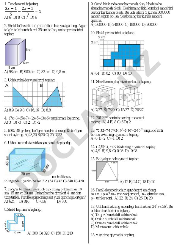 Matematika masalalari to'plami