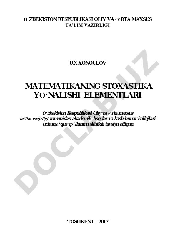 Matematikaning stoxastika yo'nalishi elementlari