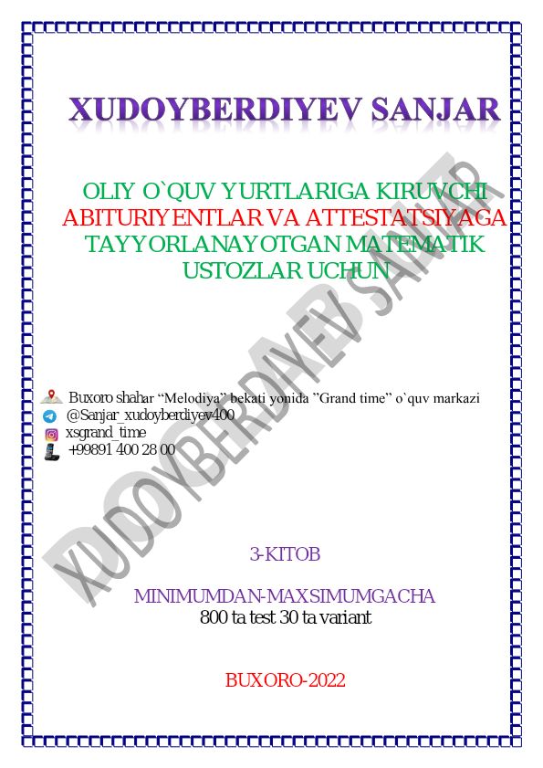 Matematika testlari to'plami - 800 ta test va 30 ta variant