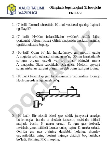 Fizika 9-sinf olimpiada topshiriqlari (III bosqich)