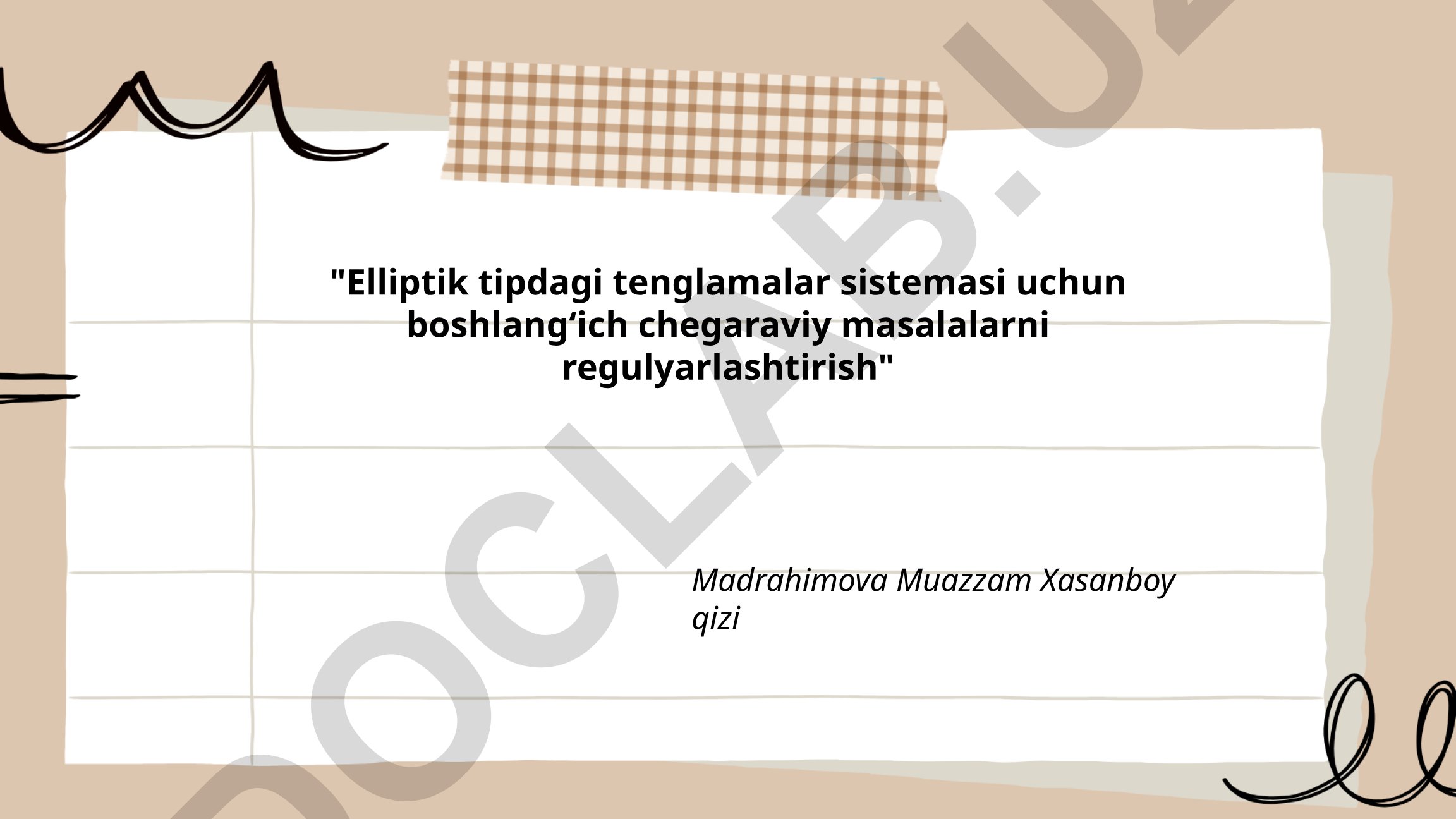 Elliptik tipdagi tenglamalar sistemasi uchun boshlangʻich chegaraviy masalalarni regulyarlashtirish