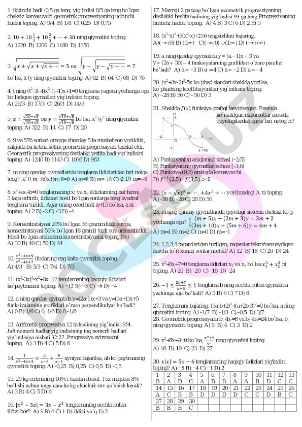 Matematika masalalari to'plami