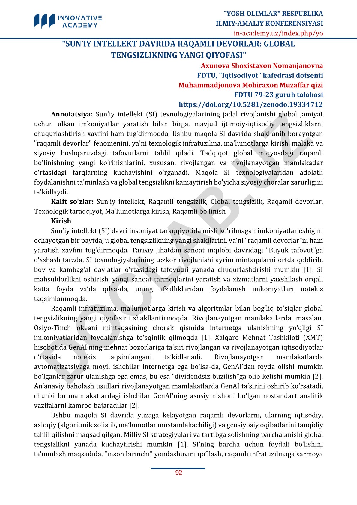 Sun’iy intellekt davrida raqamli devorlar: Global tengsizlikning yangi qiyofasi