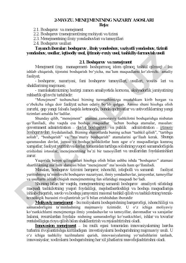 Menejmentning nazariy asoslari