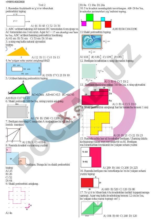 Geometriya va matematika masalalari to'plami