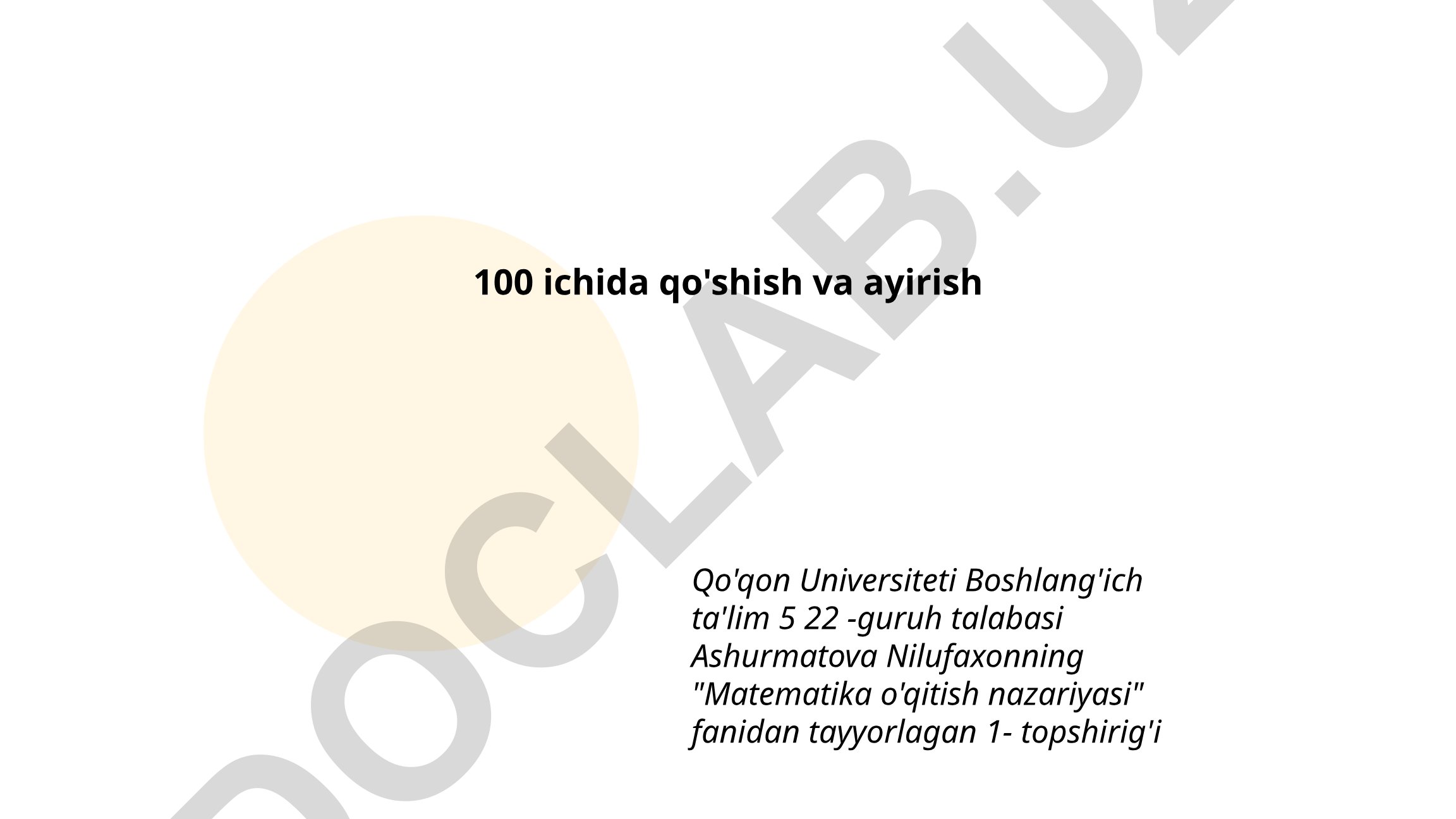 100 ichida qo'shish va ayirish mavzulari