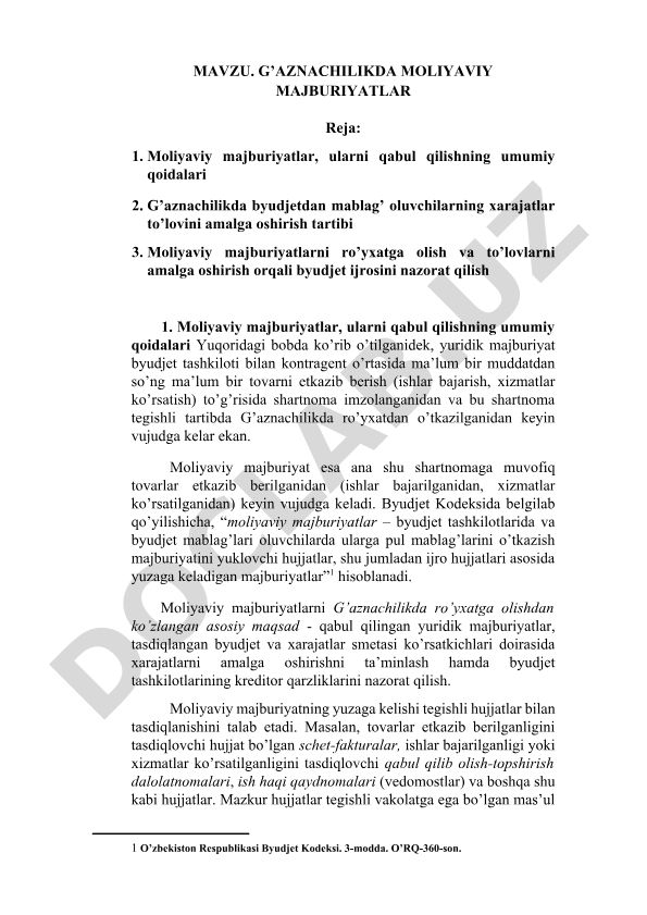 G'aznachilikda moliyaviy majburiyatlar