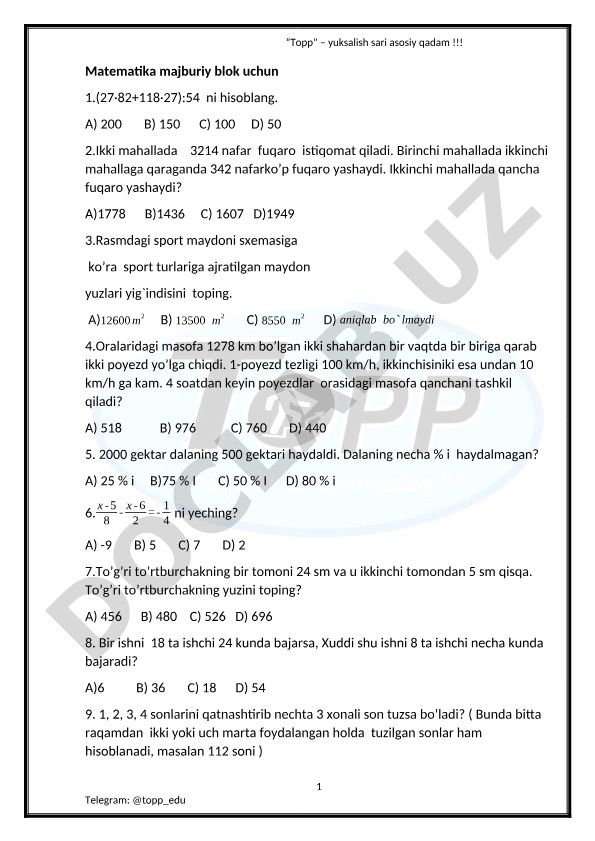 Matematika masalalari to'plami