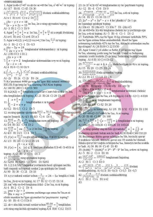Matematik masalalar to'plami