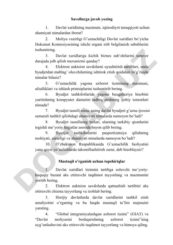 Davlat xaridlari va g'aznachilik faoliyati
