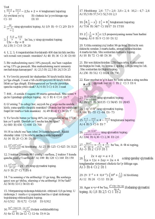 Matematika va mantiq masalalari to'plami